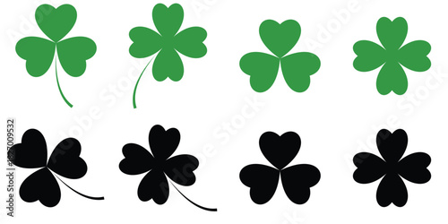 Four-Leaf Clover & Shamrock Icon Set – Lucky Irish Symbols for St. Patrick’s Day in Minimal 
Vector Design