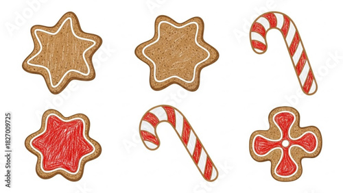 Festive gingerbread cookies and candy canes for a sweet holiday season, perfect for Christmas cards, gift tags, and baking promotions