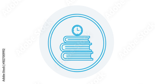 Stack of Books with Clock Icon Representing Education and Time.