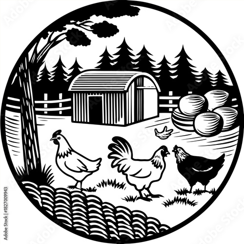 Closeup shot of a hen sitting on the grass with its chicken