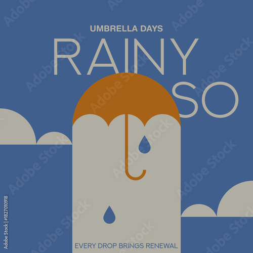 Umbrella flat vector illustration with raindrops. Rainy Weather. Nature. Seasons.
