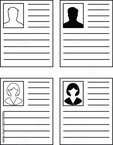 Male Outline Profile icon, Female Outline Profile icon, Male Silhouette Profile, Female Solid/Silhouette Profile, Professional User Profile and Employee ID Card Layout Vector