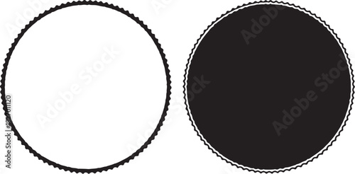 Two Circular Frames One White Outline and One Black Solid Fill on White Background Keywords: circle, frame, border, outline, solid, fill, black, white, graphic, design on transparent background