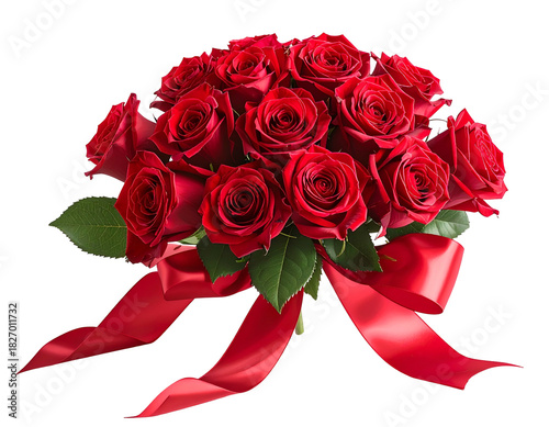 Red Roses Tied With Ribbon, Studio Shot