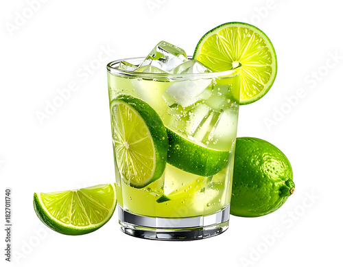 Refreshing lime drink on black background