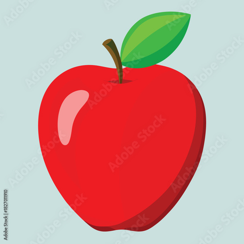 Vector illustration of a fresh, ripe red apple with a green leaf, symbolizing healthy, natural food and diet