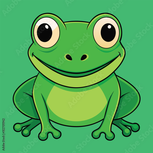 A cute green cartoon frog character, an isolated funny amphibian illustration vector with a happy smile