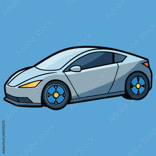 Shiny blue luxury sports vehicle isolated on white background with fast wheel design, auto transport, and side motor model