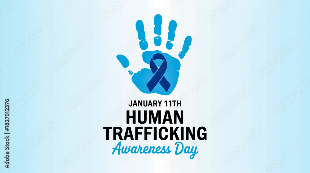 Fototapeta premium Human trafficking awareness day, january 11th, blue handprint
