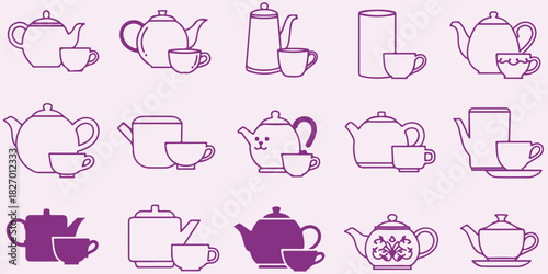 Tea Set Icons, Collection Of Teapot Cup And Kettle Symbols For Beverage Design Project Management And Home Applications

