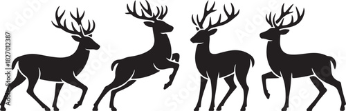 Deer silhouette vector set, Collection of reindeer silhouette isolated on white background. vector illustration