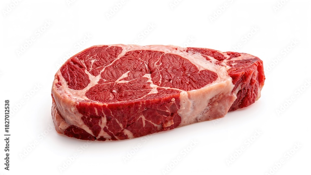 Fototapeta premium Fresh raw beef steak isolated on white background. High-quality meat cut. Traditional, healthy, and protein-rich food.