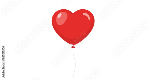 Red Heart Balloon Floating Freely on a White Background, Symbol of Love and Celebration