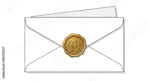 Elegant white envelope sealed with a golden wax seal featuring a decorative initial 'G'
