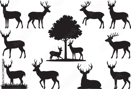 Deer vector silhouettes Illustration design