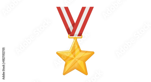 Golden star medal award with red and white striped ribbon, symbolizing achievement and excellence