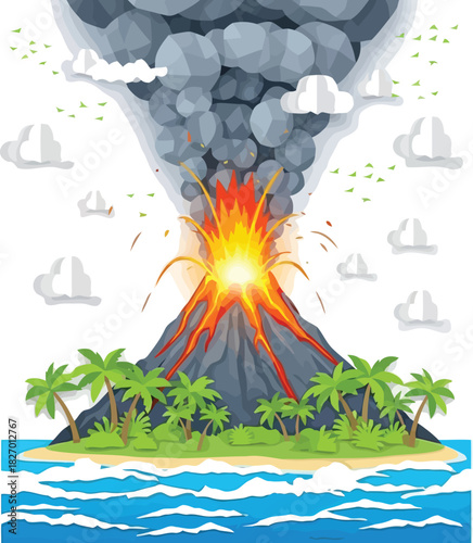 Volcano eruption tropical island hawaii pacific ocean ash cloud
