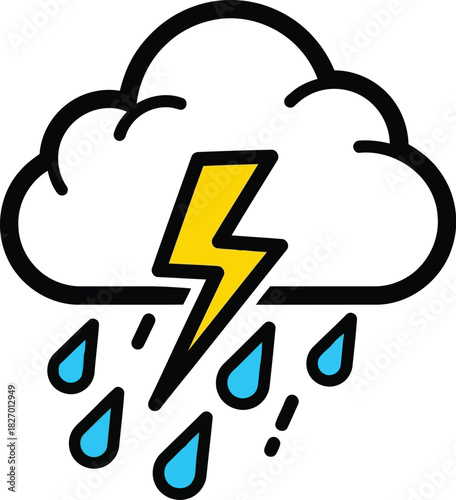 Cloud with lightning bolt and rain drops icon