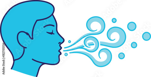 Person exhaling clean air, breathing fresh concept