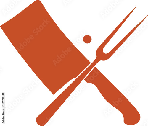 Meat cleaver and carving fork crossed icon