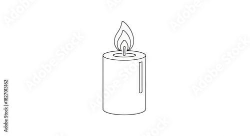 A simple and clean line art illustration of a lit candle with a flame on top, perfect for various design projects