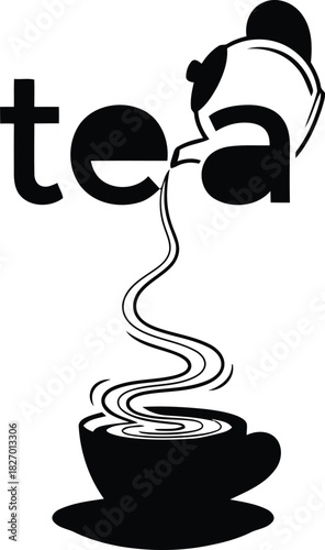 Creative tea wordmark with pouring teapot and steam