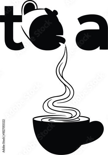 Creative tea logo with steaming cup, typography illustration
