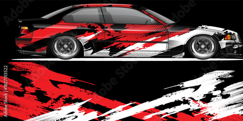Car decal design vector. Graphic abstract stripe racing background kit designs for wrap vehicle, race car, rally, adventure and livery