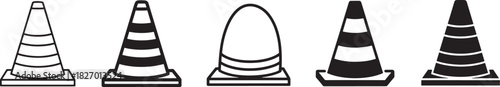 Variety of traffic cone icons displaying different warning symbols for road work, construction, and safety regulations vector illustration Vector