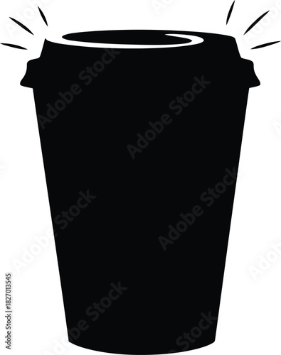 Black silhouette of a hot coffee cup with steam
