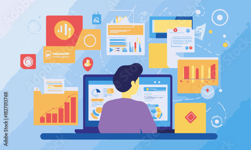 Digital business workflow analysis and data management on computer Vector