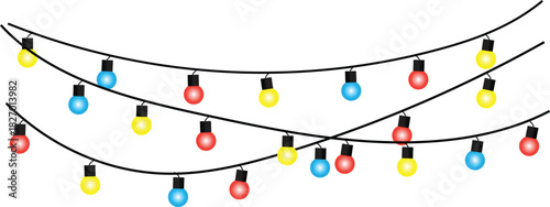 Colorful Party String Lights Garland - Festive Decoration with Red, Yellow, and Blue Bulbs