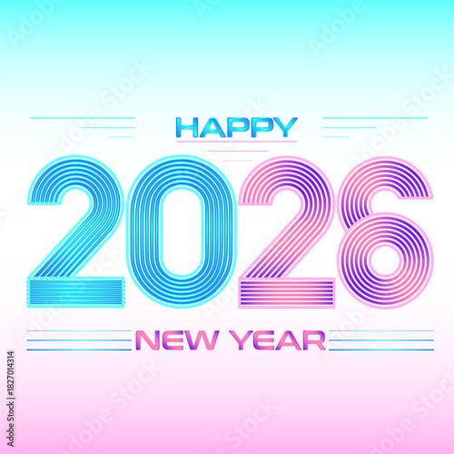 Retro Futuristic New Year 2026 Vector Typography Design