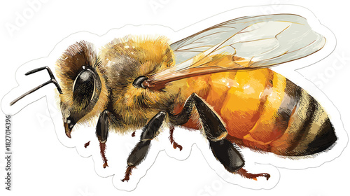 Close up illustration of a honey bee isolated on white background