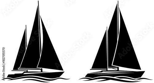 Two black sailboat silhouettes sailing on water