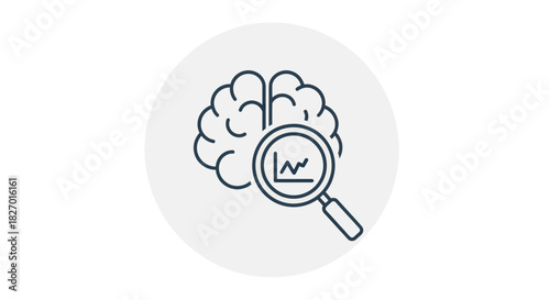 Brain analysis with magnifying glass and graph icon.
