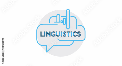 Linguistics concept with speech bubble and sound waves illustration.