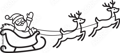 One continuous line drawing of christmas reindeer and Santa Claus. Wild animal deer with antlers is dynamic silhouette in simple linear style. Elegance editable stroke. Doodle vector illustration