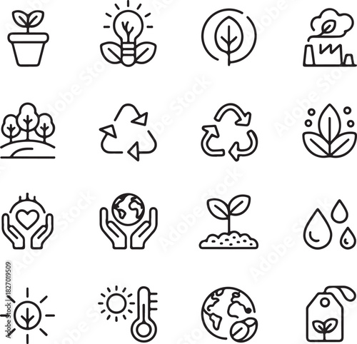Climate change icon set. Containing global warming, greenhouse, melting ice, earth pollution and disaster icons