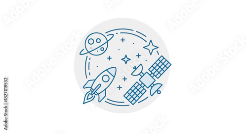 Space exploration rocket satellite planet stars and galaxy.