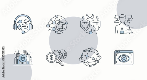 Collection of Business and Technology Icons Representing Concepts.