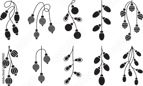 Set of Christmas lights. Christmas lights silhouette set. Vector illustration