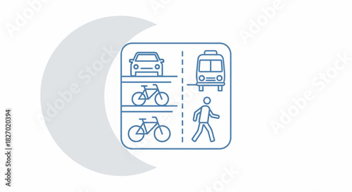 Icons representing different modes of transportation and pedestrian activity.