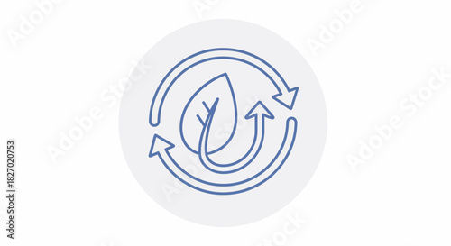 Recycling symbol with leaf and arrows indicating sustainability.