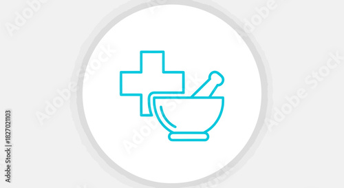 Pharmacy cross and mortar pestle icon symbol.