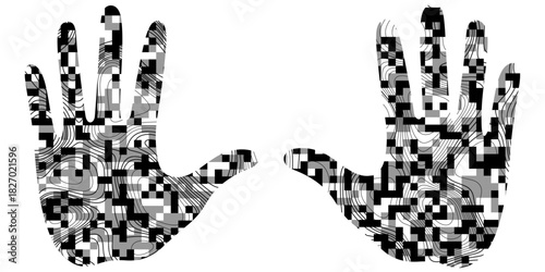 Hand finger pattern with qr code digital scanning futuristic modern design, future scanning system in hand and use technology simple and easy way with codes in hand.