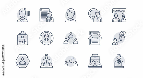Collection of Business and Human Resources Icons Representing People and Processes.