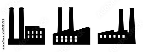 Factory silhouette vector illustration industrial building plant power station icon graphic design element