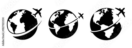 Global travel and tourism concept with airplane flying around the world for international trip