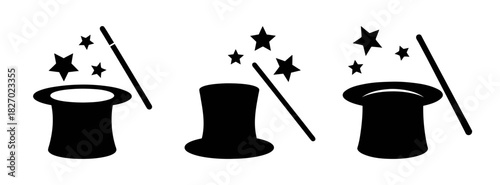 Magic show illustration with magician hats and wands for kids party and event design idea